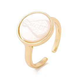 Shell Flat Round Open Cuff Ring, Brass Jewelry for Women, Cadmium Free & Lead Free, Long-Lasting Plated