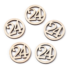 Cabochons en bois, formes en bois découpées au laser, plat rond avec le nombre 24