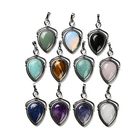 Gemstone Pendants, Brass Shield Charms, Antique Silver, Lead Free & Cadmium Free