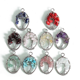 Stainless Steel Wired Gemstone Pendants, Oval