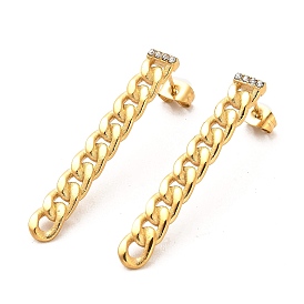 Ion Plating(IP) 304 Stainless Steel Curb Chains Shape Stud Earrings, with Crystal Rhinestone