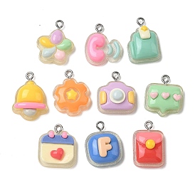 Подвески из непрозрачной смолы и блестящей пудры, очарование смешанных форм, с петлей из нержавеющей стали, цвет нержавеющей стали