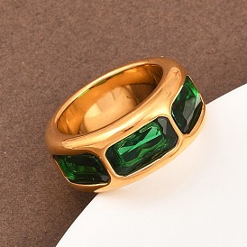 304 палец кольца из нержавеющей стали, прямоугольные, со стеклом, ионное покрытие (ip), реальный 18 k позолоченный