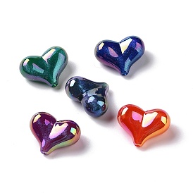 UV Plating Rainbow Iridescent Opaque Acrylic Beads, Glitter Beads, Heart