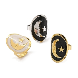 Oval & Moon 304 Stainless Steel Enamel Open Cuff Rings for Women