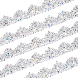 10 ярдов блестящей полиамидной волнистой кружевной отделки с цветочным рисунком, с пластиковыми пайетками