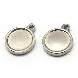 304 Stainless Steel Pendant Cabochon Settings, Double-sided Tray, Flat Round