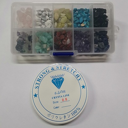 Kits de fabrication de bijoux, y compris les styles 80g 10 perles de pierres précieuses naturelles et synthétiques et fil de cristal élastique transparent
