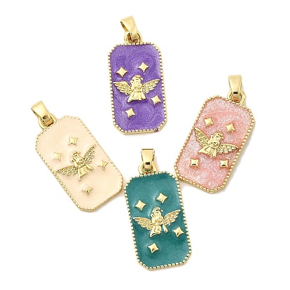 Латунь эмаль подвески, Прямоугольник с ангелом, стойки покрытие, долговечный, без кадмия и без свинца, золотые