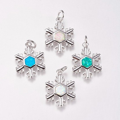 Brass Pendants, with Synthetic Opal, Snowflake