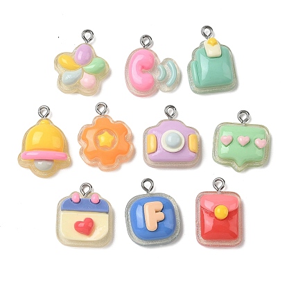 Подвески из непрозрачной смолы и блестящей пудры, очарование смешанных форм, с петлей из нержавеющей стали, цвет нержавеющей стали