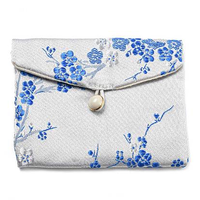 Chinese Style Floral Cloth Jewelry Storage Pouches, with Plastic Button, Rectangle Jewelry Gift Case for Bracelets, Earrings, Rings, Random Pattern