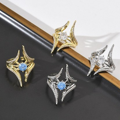 Латунные микропаве кубические цирконии манжеты открытые кольца для женщин, долговечный, стойки покрытие, настоящий 18k позолоченный/платиновый