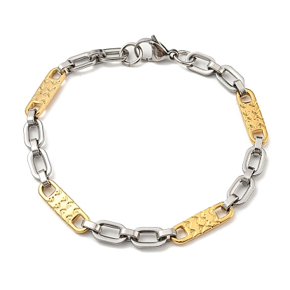 Two Tone 201 Stainless Steel Oval Link Chain Bracelet, 304 Stainless Steel Clasps