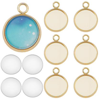 Комплекты кулонов своими руками, в том числе 304 подвеска из нержавеющей стали с кабошоном, чашки безель с краями, плоско-круглые, с прозрачными стеклянными кабошонами