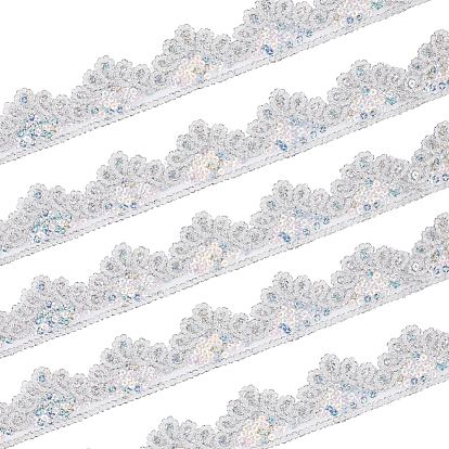 10 ярдов блестящей полиамидной волнистой кружевной отделки с цветочным рисунком, с пластиковыми пайетками