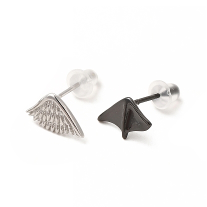 Boucles d'oreilles asymétriques en laiton pour femme, boucles d'oreilles en forme d'ailes d'anges et de démons