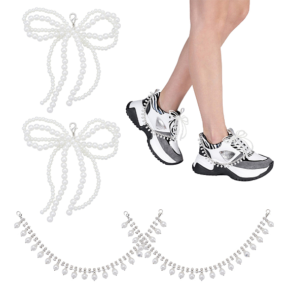 4шт. латунные и АБС-пластиковые искусственные жемчуг и стразы цепочки для обуви пряжки клипсы, Сплав с застежками когтя омара