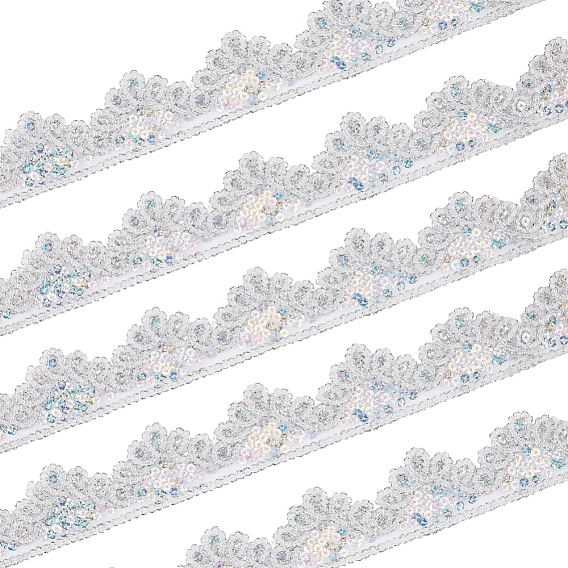 10 mètres de bordure en dentelle florale ondulée en polyamide scintillant, avec des paillettes en plastique
