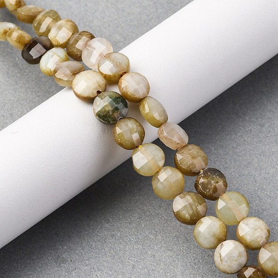Природного нефрита Xiuyan бисер нитей, граненый квадратный разрез, плоско-круглые