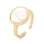 Shell Flat Round Open Cuff Ring, Brass Jewelry for Women, Cadmium Free & Lead Free, Long-Lasting Plated