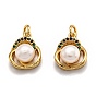 Brass Micro Pave Cubic Zirconia Pendants, Long-Lasting Plated, with Natural Pearls