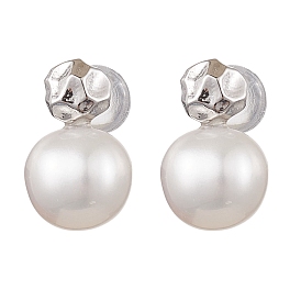 Natural Pearl Ear Studs, with Sterling Silver Findings, Round