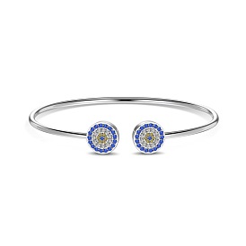 Evil Eye Rhodium Plated 925 Sterling Silver Micro Pave Cubic Zirconia Cuff Bangles for Women