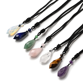Cone Natural & Synthetic Mixed Gemstone Pendant Necklace with Nylon Rope for Women