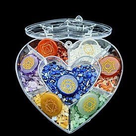 Chakra Jewelry, Natural Gemstone Chip & Flat Round in Heart Box Display Decorations
