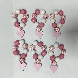 Servilleteros con cuentas de madera en forma de corazón, adorno de servilletero, para la decoración del hogar de la boda