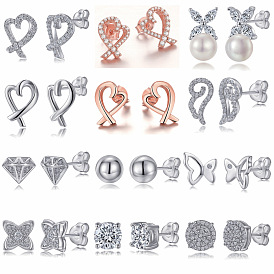 925 Sterling Silver Heart-shaped Gemstone Stud Earrings for Women