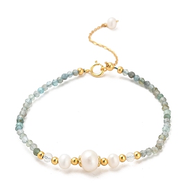 Natural Moonstone Bead Bracelets, with Sterling Silver Beads and Pearl Beads, Real 18K Gold Plated