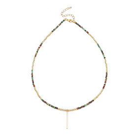 Pendant Necklaces, with Brass Beads & Bar Pendants, Faceted Glass Beads and 304 Stainless Steel Lobster Claw Clasps, Colorful