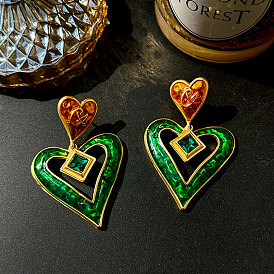 Retro oil dripping love earrings Jurchen gold electroplated diamond earrings versatile earrings
