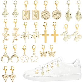 24Pcs 12 Styles Alloy Pendant Decorations, with Alloy Lobster Claw Clasps, Golden
