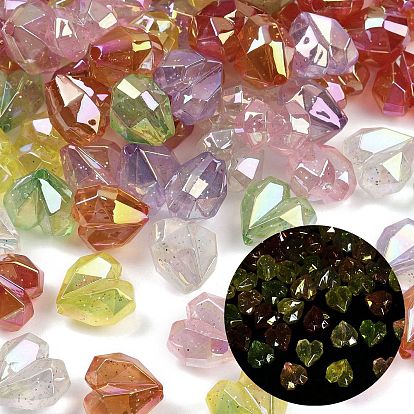 Светящиеся непрозрачные акриловые бусины, сердце, светится в темноте, граненые