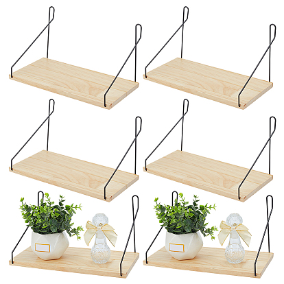 6 Bags Wooden Wall-mounted Storage Rack, with Iron Findings, Rectangle