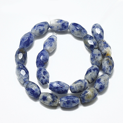 Natural Blue Spot Jasper Beads Strands, Faceted, Oval