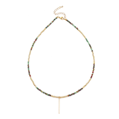 Pendant Necklaces, with Brass Beads & Bar Pendants, Faceted Glass Beads and 304 Stainless Steel Lobster Claw Clasps, Colorful