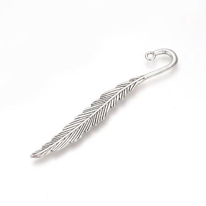 Tibetan Style Alloy Bookmark Findings, Cadmium Free & Lead Free, Feather