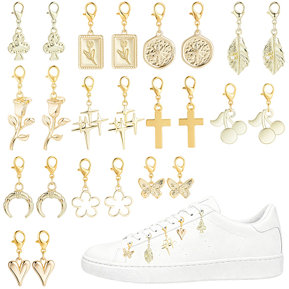 24Pcs 12 Styles Alloy Pendant Decorations, with Alloy Lobster Claw Clasps, Golden