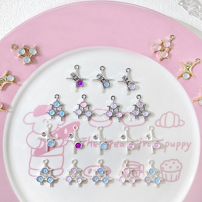 Alloy Crystal Rhinestone Pendants, Star Charms with Resin