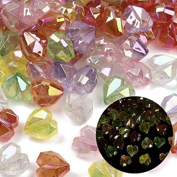 Светящиеся непрозрачные акриловые бусины, сердце, светится в темноте, граненые