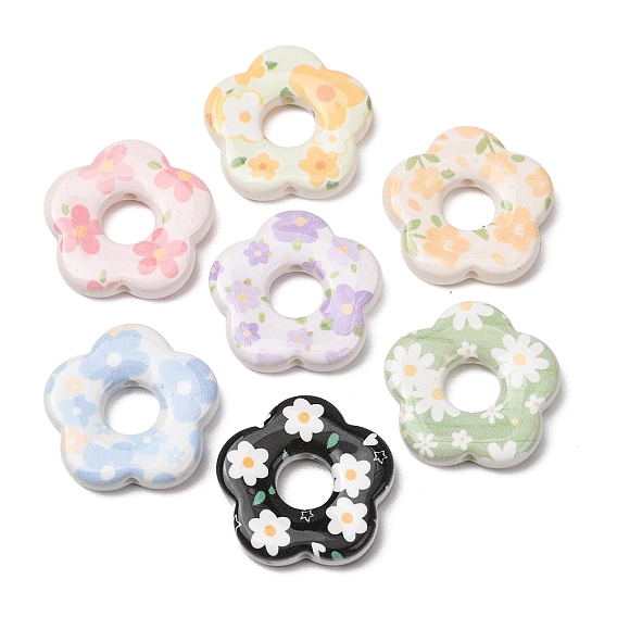Printed Opaque Acrylic Beads, Flower