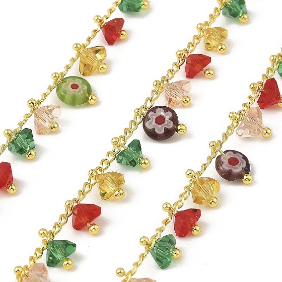 Латунные цепочки, со стеклянными прелести, долговечный, пайки, без кадмия и без свинца, без свинца и без никеля , с катушкой