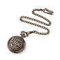 Alloy Quartz Pocket Watches, with Iron Chains, Flat Round with Word