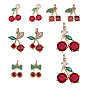 8Pcs 4 Styles Brass Micro Pave Cubic Zirconia Pendants, Cherry Charms