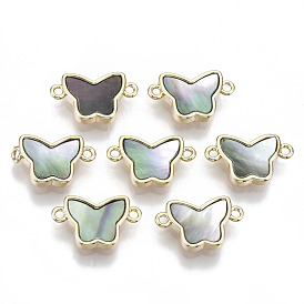Brass Links, with Black Lip Shell, Nickel Free, Real 18k Gold Plated, Butterfly