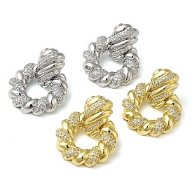 Twist Ring Clear Cubic Zirconia Stud Dangle Earrings, Brass Earrings for Women
